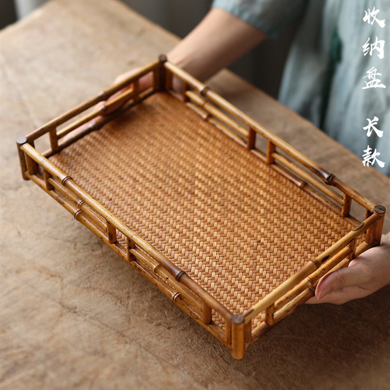 玩物集 斑竹竹编茶托盘 文盘茶盘干泡台 手工竹编精编竹茶具