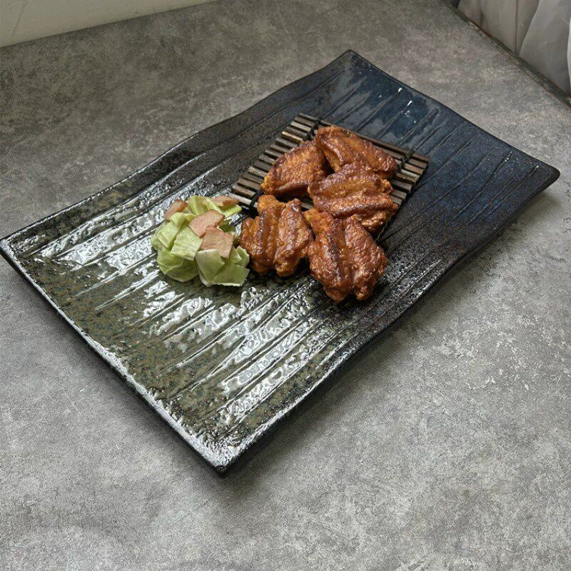 创意料理陶瓷餐具长方形商用烤肉盘西餐石板牛排盘日料烤肉大拼盘