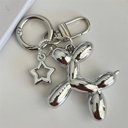 Silver Color Star Keychain Plastic Balloon Dog Key Ring For