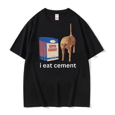 I Eat Cement Cursed Cat Funny Meme T Shirt Men WomensHumor