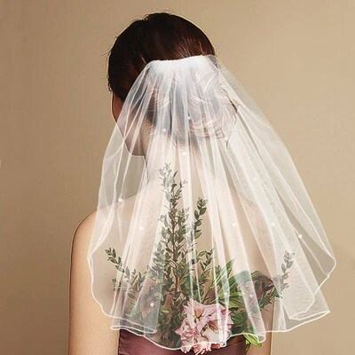 Bride White Tulle Veil With Comb Pearls Wedding Accessories