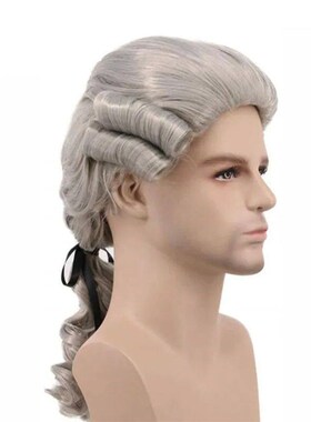 Grey White Black Lawyer Judge Baroque Curly Male Costume Wig
