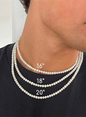Pearl Necklace Men Simple Handmade Strand Bead Necklace  New