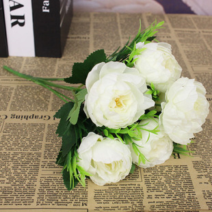 Cheap 6 flower head simulation peony filigree rose bouquet p