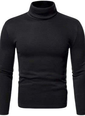 Mens Solid Color Fleece Pullover High Neck TShirt Base Layer
