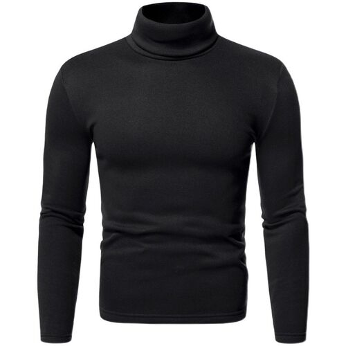 Mens Solid Color Fleece Pullover High Neck TShirt Base Layer