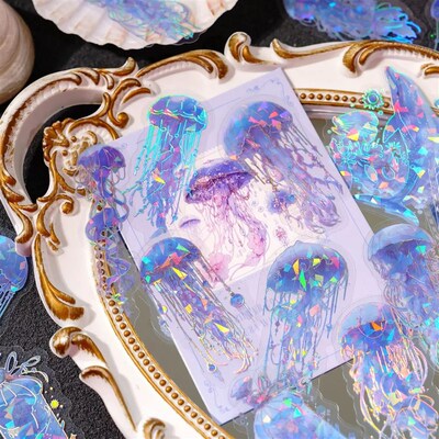 Journamm 20pcs/pack Twinkle Jellyfish Stickers Laser Silver