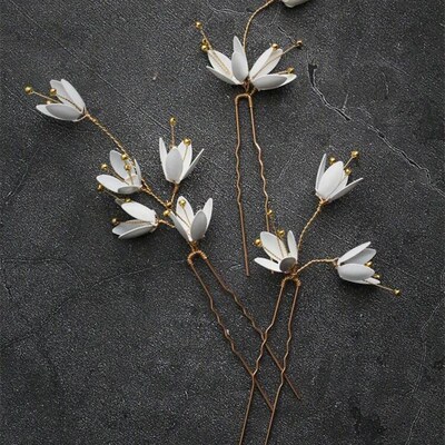 Bridal Accessories White Flower Hair Pins Clips Handmade Hea