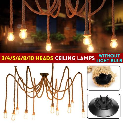 E27 1.5M 3/4/5/6/8/10 Heads Hemp Rope Pendant Lights Chandel