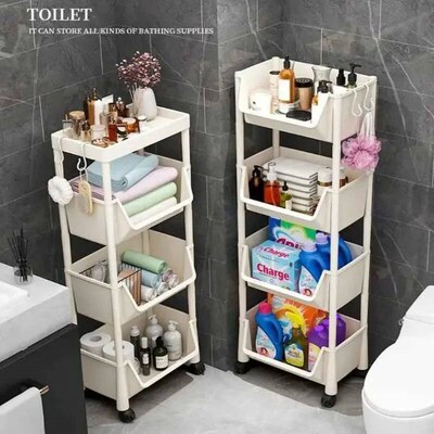 Trolley Storage Rack Multi-Layer Cart Movable Bookshelf Book