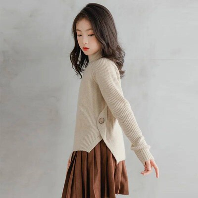5-14Y Kids Clothes 2023 Spring Solid Color Sweaters for Girl