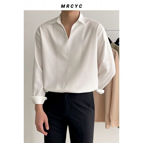 MYQ Mens Loose Pullover V-Neck Long-Sleeved Shirt Fashionab