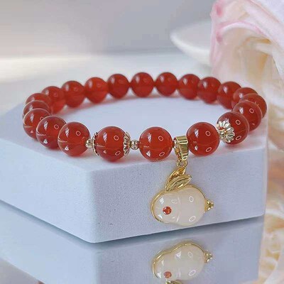 Natural Red Onyx Rabbit Brlet Womens Simple Niche Year of L