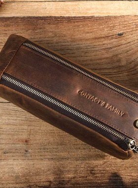 CONTACT'S FAMILY Leather Zipper Pen Pencil Case Bag