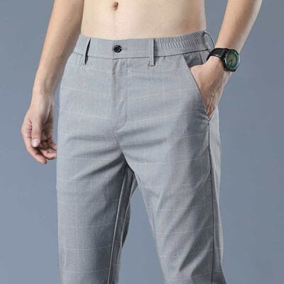 Plai Ice Silk Mens Pants Summer Thin Slim-fit Leggings Casu