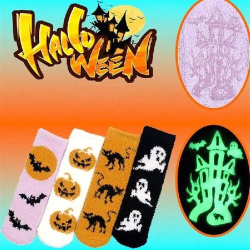 Halloween Socks Fuzzy 4 Pairs Soft Slipper Socks Winter