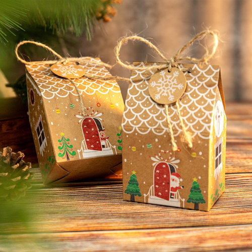 24Pcs Christmas Candy Bags House Shape Christmas Gift Box Co