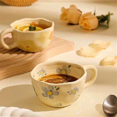 Hand Pinched Irregular Flower Ceramic Mugs Coffee Cups Milk