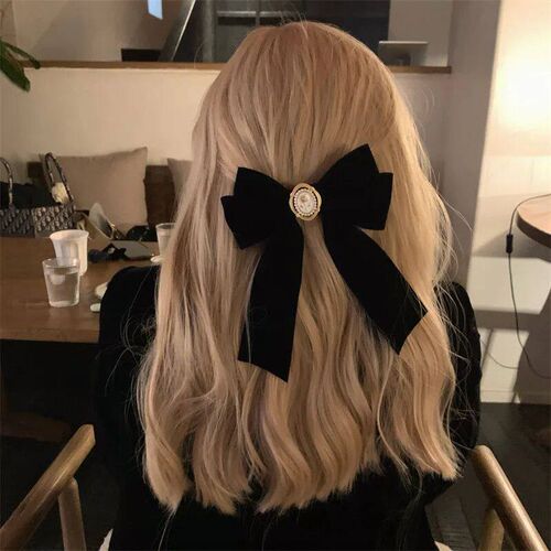 New Black Velvet Bow Hair Pins Elegant Fabric Alloy Roses Ha