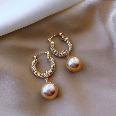 Huitan New Hot Sale Champagne Simulated Pearl Dangle Earring