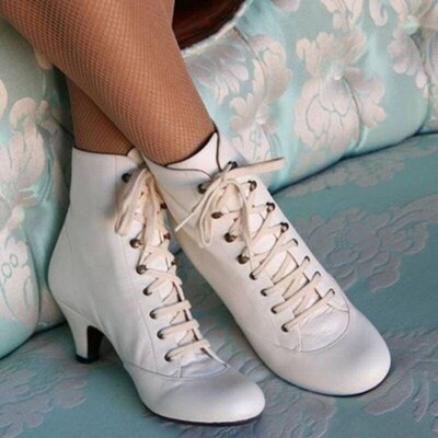 New Fashion Women Low Kitten Heel Ankle Boots Victorian Roun