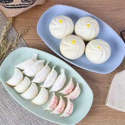 4pcs/Set Wheat Straw Plate Set Dishes Oval Unbreakable
