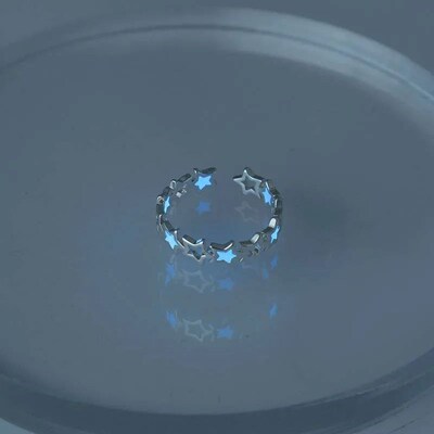Fashion Blue Hollow Star Luminous Ring for Women Men Silver