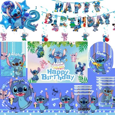 Lilo Stitch Party Disposable Cup Plate Balloon Banner Tablec