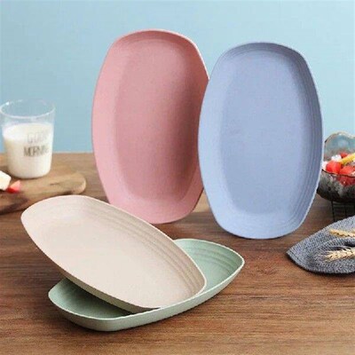 4pcs/Set Wheat Straw Plate Set Dishes Oval Unbreakable