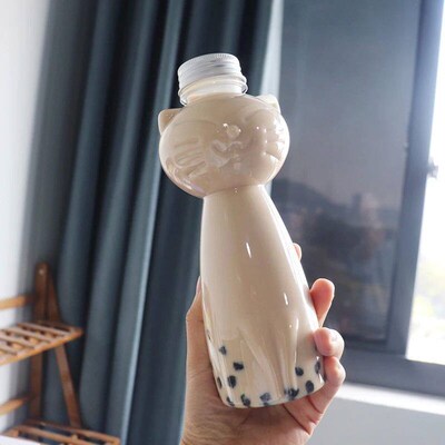 Kawaii Cat Water Bottles for Milk Tea Coffee Juice Portable