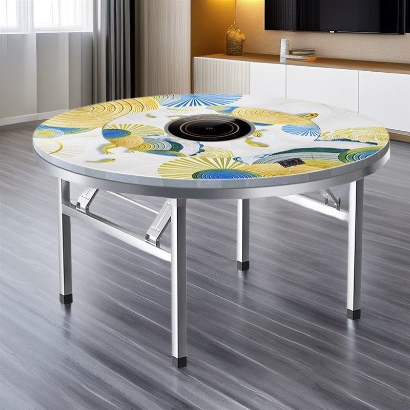 加厚不锈钢圆桌家用商用火锅桌送电磁炉全彩图内置转盘可折叠餐桌,住宅家具,不锈钢/PVC餐桌,淘宝优惠券,粉丝福利购,淘宝优惠卷