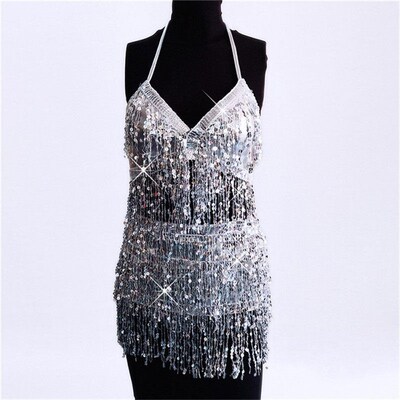 Women Belly Dance Bra Top Halter Bling V-Neck Backless Lace-