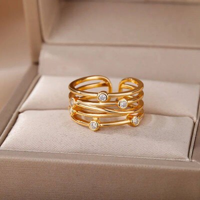 Multilayer Winding Line Zircon Rings For Women Open Adjustab