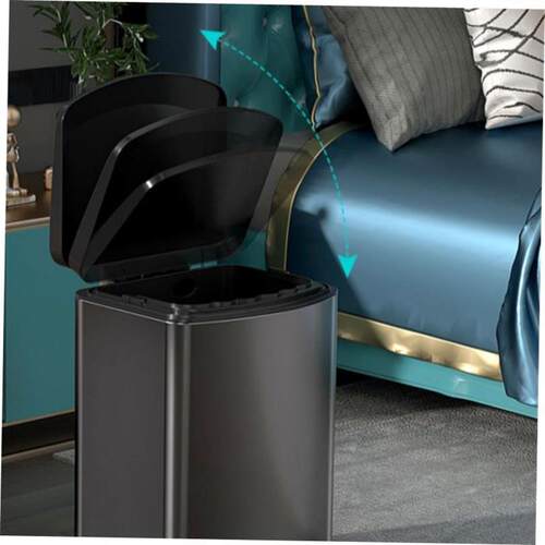 Rectangle Metal Lidded Step Trash Can, Compact Garbage Bin.