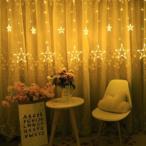 Star Curtain Lights, 12 Stars 138 LED Star String Lights, Wi
