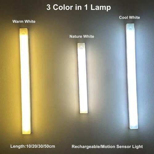Motion Sensor LED Night Light USB Rechargeable Bedside Lamp