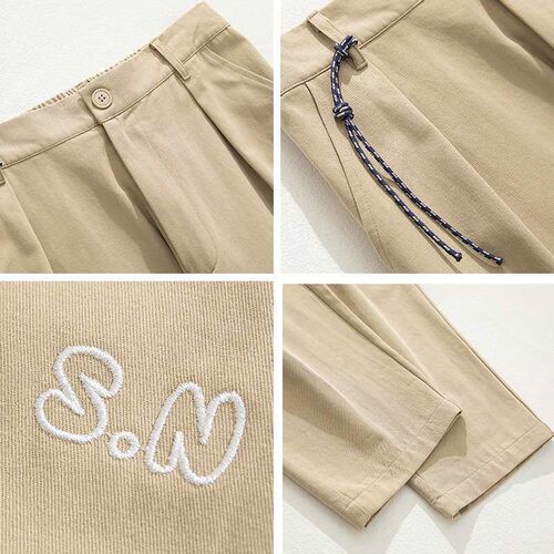 Han Roa Mens Retro Loose Embroiere Casual Pants Spring an S
