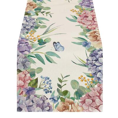 Spring Lemons Flowers Linen Table Runner Holiday Party Decor
