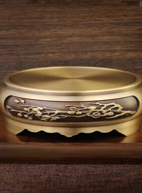 黄铜百福米缸聚宝盆底座铜葫芦家用圆形摆件招财进宝渔夫山水底座