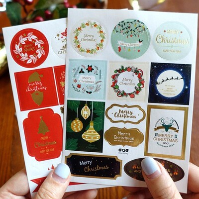 FEESTIGO 2PCS/Lot Christmas Decoration Gift Paper Stickers D