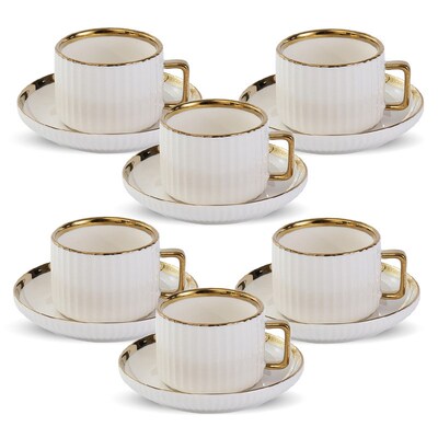Ceramic Coffee Mug 250ml Gold Rim Cup and Saucer Set
