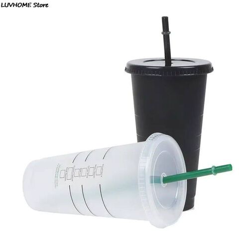 Straw Cup Drink Change Color Straw Mugs with Lid Plastic Tum