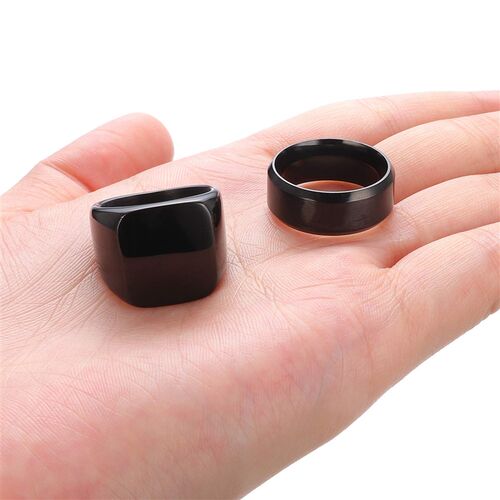 Fashion Mens Smooth Black Stainless Steel Rings Width