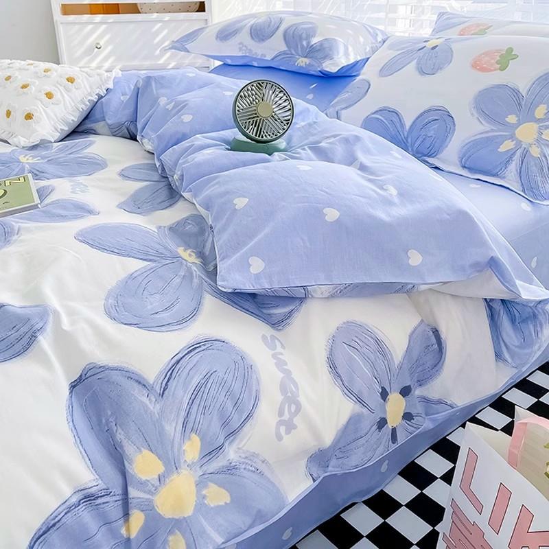 夏季纯棉床上四件套新款全棉100床品女宿舍床单床笠三件套花被套4