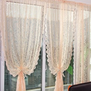 法式 珍珠纱帘g飘窗帘免小v打孔窗户窗纱蕾丝窗帘纱帘卧室门帘隔断