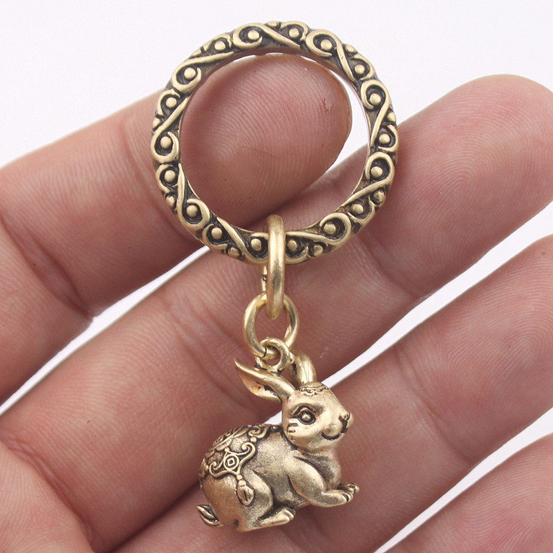 兔子生肖纯黄铜钥匙扣属相挂件儿童项链吊坠男女创意礼品热卖包邮