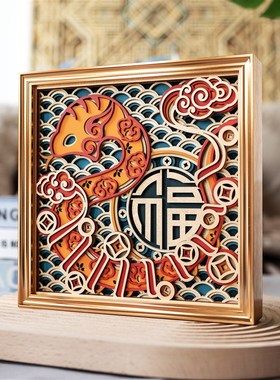 梯木叠雕2025新年创意桌面装饰摆件高级感小众乔迁礼物酒柜工艺品