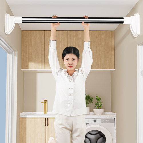 晾衣杆阳台不锈钢晾衣架固定式浴帘杆免打孔窗帘杆壁挂伸缩晒衣杆