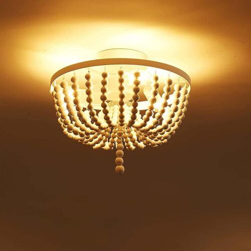 Retro Loft Vintage Rustic Round Wooden Beads Pendant Lamp E1