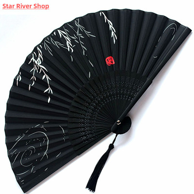 Chinese Japanese Folding Fan Wooden Shank Classical Dance Fa